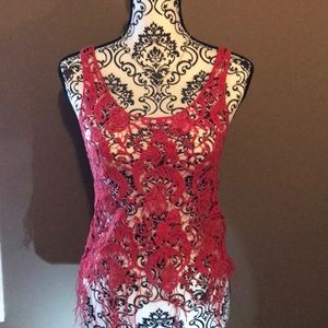 Orange Lace Tank w/ fringes/ can be layered